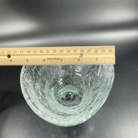 Hand Blown Clear Crackled Glass Folded Dish Bowl Hand Made Glass Decor Vintage - Picture 10 of 16